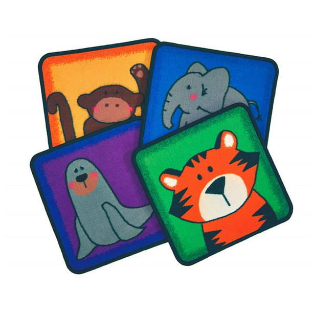 Carpets for Kids KID$Value Plus Collection 3899 Zoo Animals Seating Kit Set of 12 16in Squares Multicolored 